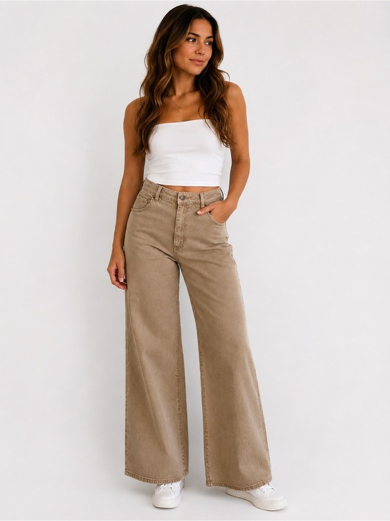 ROLLA'S Denim - Rolla’s High Rise Wide Leg Jeans Women’s Size 31 Beige Neutral Denim Pants